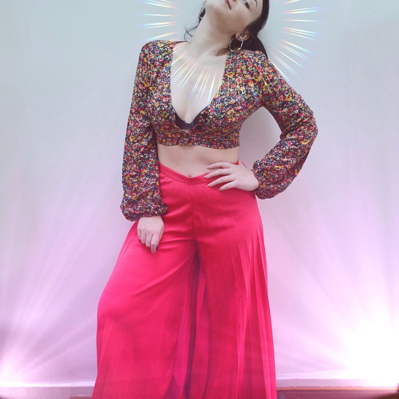 1970s Super wide hot pink pleated palazzo pants / 70s fuchsia | Etsy