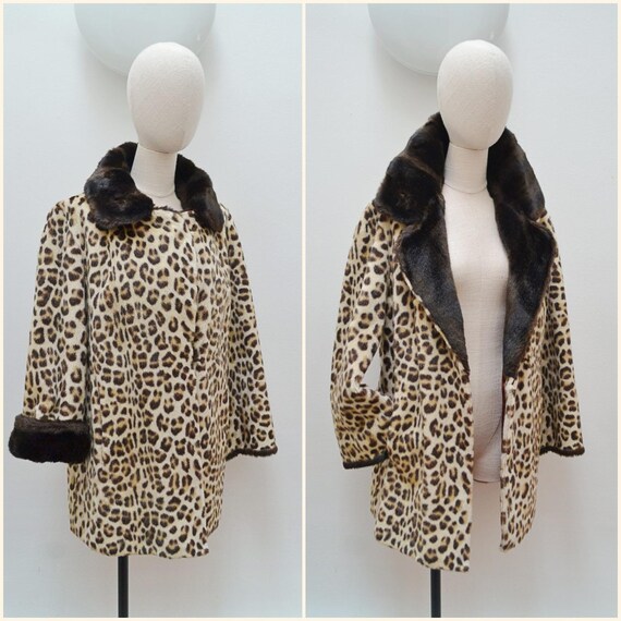 1960s Leopard Print Faux Fur Coat, 60s Animal Print Unfitted