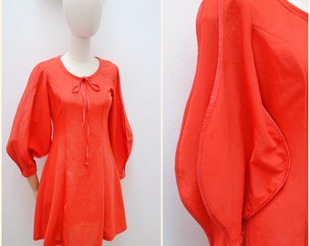 1970s Lantern sleeve mini dress, 70s a line red partywear, Leg o mutton balloon sleeved - XS