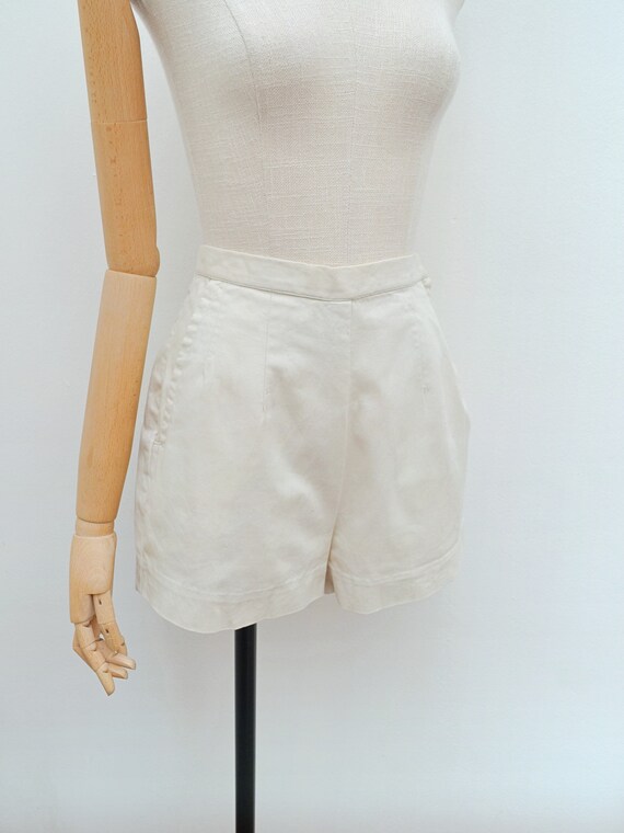 1950s 60s Cotton waisted shorts, Beige cream hotp… - image 4