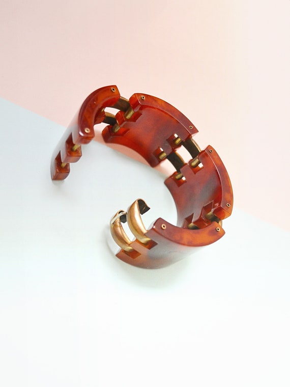 1930s Bakelite huge link bracelet, 30s Catalin & … - image 10