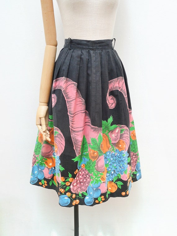 1950s Novelty cornucopia print skirt, 50s printed… - image 7