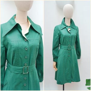 1970s Belted cotton trench coat, 70s Rain Mac with belt, Wide lapel Britta Modell raincoat - S