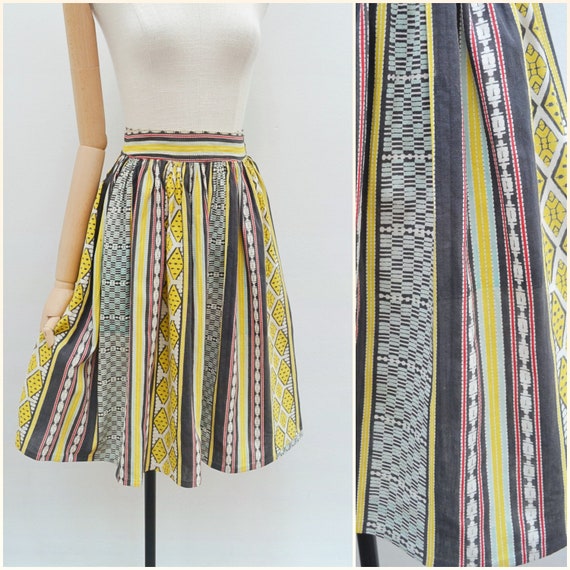 1950s Printed cotton gathered skirt, 50s Gathered… - image 1