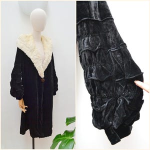 1920s Velvet & ermine fur coat, 20s Lantern sleeve opera jacket, Antique Art Deco evening wear - S