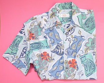 1950s style print day shirt, Mid century printed menswear, 1990s does 50s 40 42 - L