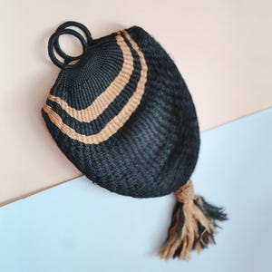 1920s Silk tassel thumb purse, Antique small 20s evening bag, Art Deco stripe accessory