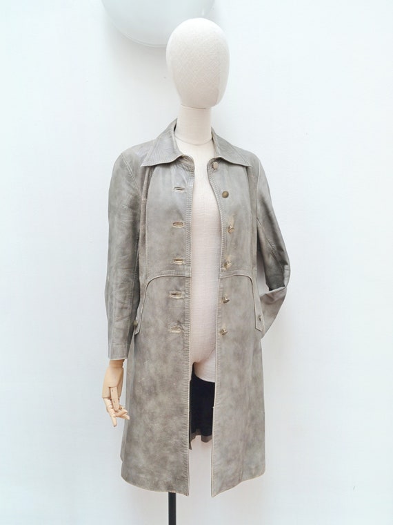 1970s Leather semi fitted Alcodin coat, 70s Distr… - image 2
