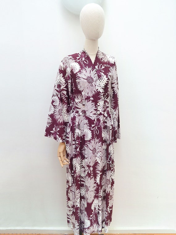 1970s Printed full length robe, 70s Flower print … - image 7