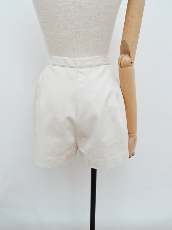 1950s 60s Cotton waisted shorts, Beige cream hotp… - image 7