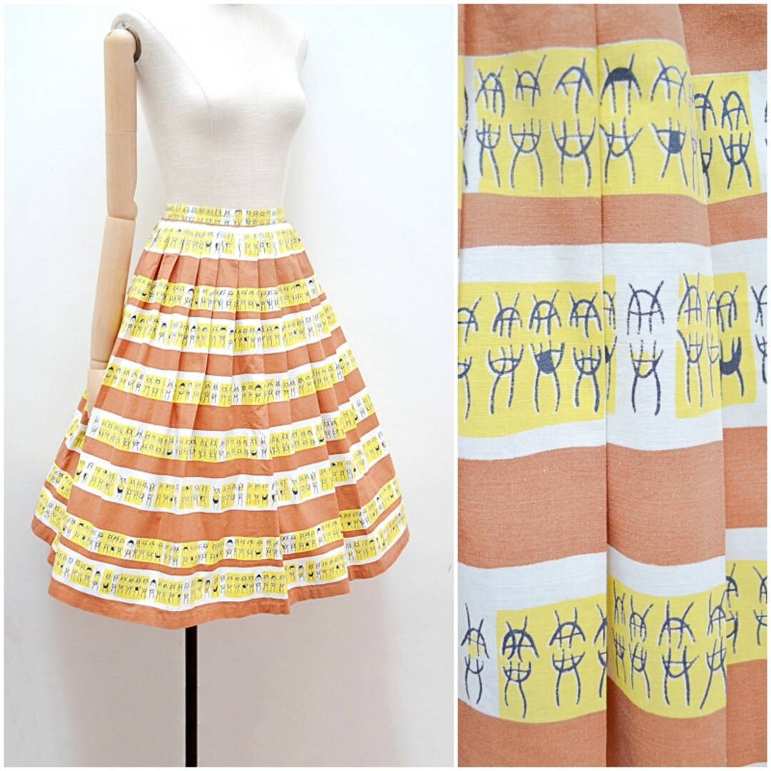 1950s Millworth Sorrento Holiday Border Print Skirt | XS/S