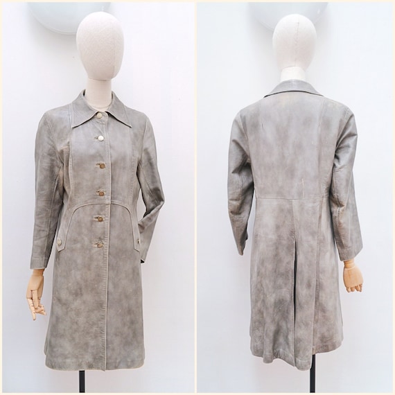 1970s Leather semi fitted Alcodin coat, 70s Distr… - image 1