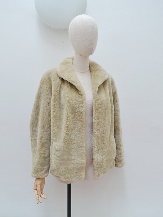 1940s Faux fur silk lined jacket, 40s Furry dolma… - image 7