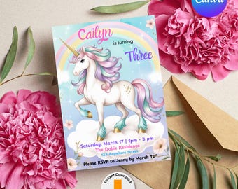 Editable Unicorn Birthday Invitation | Magical Canva Template | Girl’s Birthday Party Invite | Instant Download