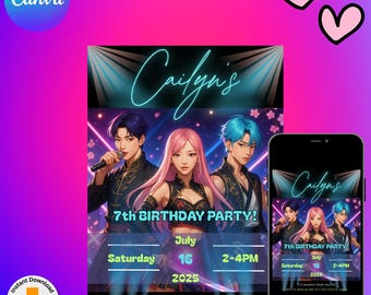 Editable K-pop Birthday Invitation | Digital K-pop Star Party