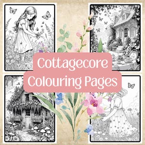 Cottagecore Colouring Pages | 10-Page Printable Colouring Book | Whimsical Nature-Inspired Line Art for Kids & Adults | Instant Download PDF