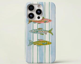Retro Sardines Phone Case: Striped Coastal Design, iPhone, Samsung - Tough Protection