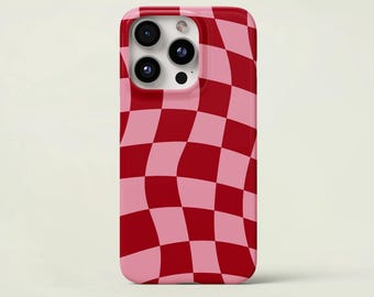 Red and Pink Checkered Colours Phone Case Check Pattern iPhone 13 Case Squares Illusion Cover for iPhone14 13 12 11 Pro XR XS X SE 2020
