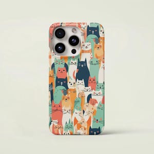 Abstrakte Katzen iPhone Hülle Einfache Handyhülle Katzen Design Handyhülle für iPhone 16 15 14 13 12 11 Samsung S25Ultra S24 FE A54 A25 A14 Pixel