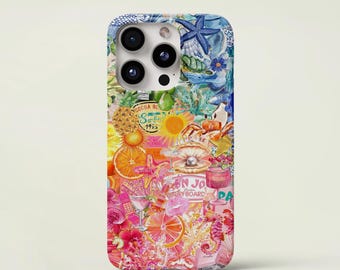 Summer Beach Collage Phone Case Coquette Italian Coastal Aesthetic Cover for 16 15 14 13 12 Pro Xs S24 S23 S24 Vacation Sea Beach Nature