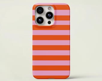 Two-color Striped Orange and Pink Tough Phone Case iPhone 16 15 14 13 Pro Max Case, Stripe Design, Summer Phone Cases