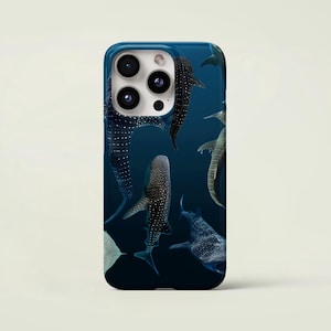 Blue Watercolor Shark Phone Case Blue Ocean Phone Case for iPhone 16 15 14 13 12 11 Plus Pro Max Case - Samsung Galaxy S24 S23 MagSafe Case