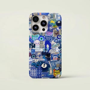 Kustcollage telefoonhoes blauw telefoonhoesje zomer strand iPhone-hoesjes iPhone 16 15 14 13 12 11 Pro Max 8 Plus X Samsung Galaxy S23 S22 S21