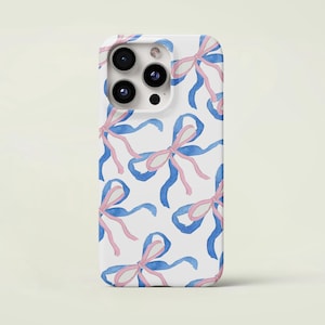 ピンクとブルーのリボンの携帯電話ケース、キュートなリボンの美的カバー、ガーリーで夢のようなデザイン iPhone 16 15 14 13 12 11 Pro Max Samsung Galaxy S24 S23 Ultra