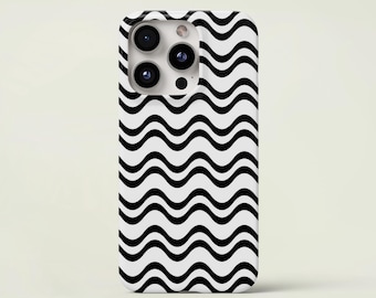 Funda para iPhone con líneas onduladas: diseño abstracto en blanco y negro - Resistente