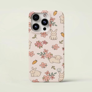Cute bunny phone case, Cute Pastel Flowers,Floral animal Lover Gift,iPhone 16 15 14 13 12 11 Pro Max Plus X, Samsung Galaxy S24 Ultra