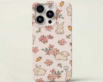 Bonita funda de conejito para teléfono, diseño de flores pastel, ideal como regalo para amantes de los animales, para iPhone 16, 15, 14, 13, 12, 11 Pro Max Plus X y Samsung Galaxy S24 Ultra.