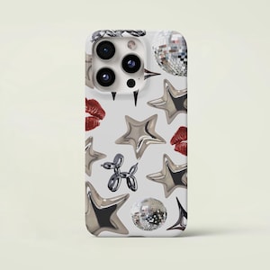 スターガールコラージュ電話ケース、ダイヤモンド電話ケース、プレッピーでキュートな美学、iPhone 16 Pro、15、14、13、12、11、Google Pixel 9、Samsung S25用