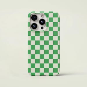 Coque iPhone résistante à carreaux vert et beige | Coque pour iPhone 14, iPhone 13 Pro Max, iPhone 12, iPhone 11, iPhone 11 | damier, vert menthe, rétro
