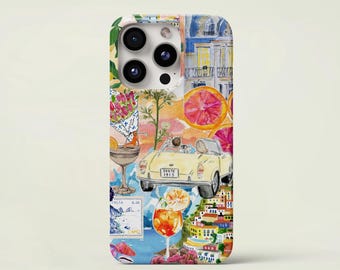 European Summer Collage Phone Case Summer Aperol Spritz Aesthetic 16 15 14 13 12 11 Pro max, Plus, Samsung Galaxy S24 S23 S22 S20 Ultra