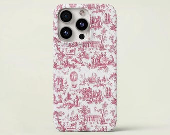 Pink Toile Phone Case Cute Vintage Parisian Cover for iPhone 16e 16 15 14 13 12 11 Samsung Galaxy S25 S24 S23 Google Pixel 9 8 7 6 MagSafe