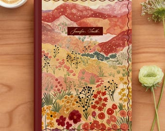 Personalized Floral Hardcover Journal – Custom Name Notebook, Cottagecore Botanical Writing Journal with Golden Meadow Art