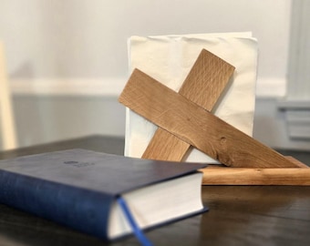Handmade Wooden Bible Holder & Book Stand – Rustic Christian Decor, Cross Napkin Holder, Inspirational Gift