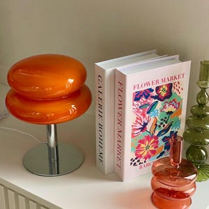 Vintage Glass Lamp – Egg Tart Lamp – Modern Nightstand Light – 70s Style Decorative Lamp for Bedroom Living Room USB-C Desk Lamp