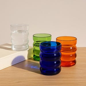 Creative Ripple Glass Cup – Aesthetic 300ml Tumbler for Iced Coffee, Tea & Juice | Trendy Colored Drinking Glass for Home and Gift.