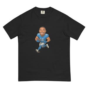 Camiseta pesada unissex Detroit Lions Amon Ra St Brown, tingida em tecido