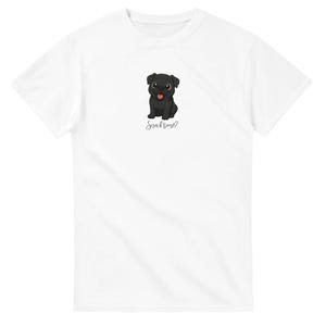 Cartoon Black Pug "Snack Time?" T-Shirt – Cute Dog Lover Tee | Funny Pug Shirt | Unisex Pet Lover Gift