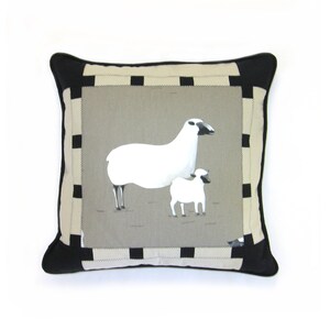 Decorative Pillow Ewe and Lamb Square cushion 18 x 18 Country home decor Accent Black Gray White Beige Animal Farmhouse Eclectic image 2