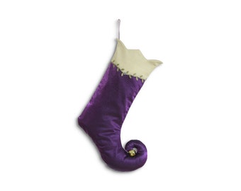 Elf stocking Tinker Bell | Green Leaves Shaped | Shimmering Purple | Holiday decoration | Chic Jester Curly Toe