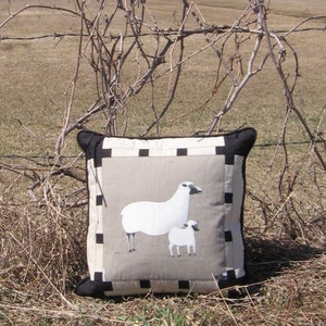 Decorative Pillow Ewe and Lamb Square cushion 18 x 18 Country home decor Accent Black Gray White Beige Animal Farmhouse Eclectic image 1
