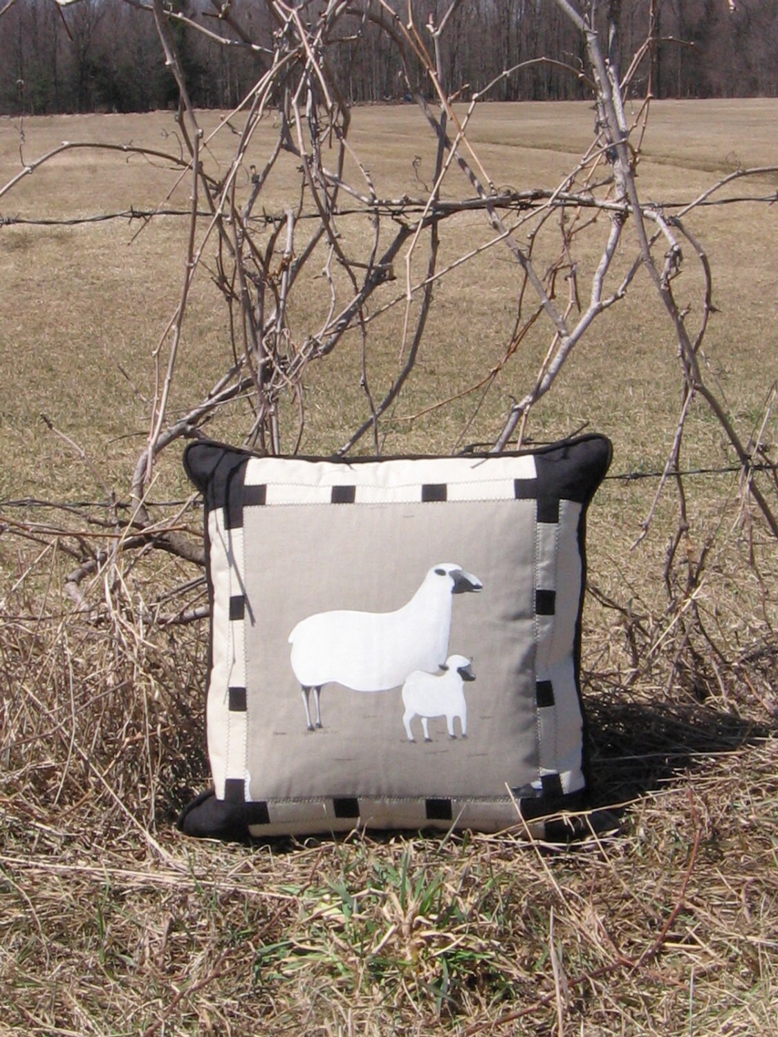 Coussin Décoratif Brebis et Agneau Coussin Carré 18 X Accent Maison de Campagne Chic Noir Gris Blanc