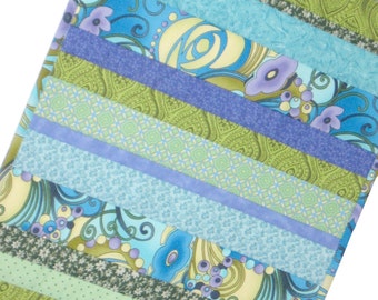 Table Runner Blue Lagoon - quilt - blue aqua turquoise and green stripes - textile art - patchwork