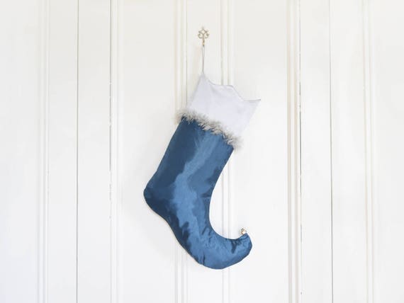 Christmas Stocking Comet Elf Stocking Turquoise And Silver Etsy