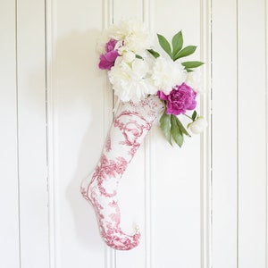 Fancy Decoration Adelaïde | Elf Stocking | Luxury Christmas Stocking | Toile | Curly toe | Christmas decoration | Red | French decor | Lace