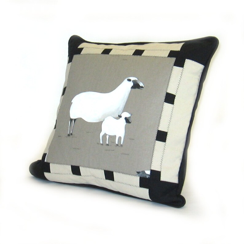Decorative Pillow Ewe and Lamb Square cushion 18 x 18 Country home decor Accent Black Gray White Beige Animal Farmhouse Eclectic image 5