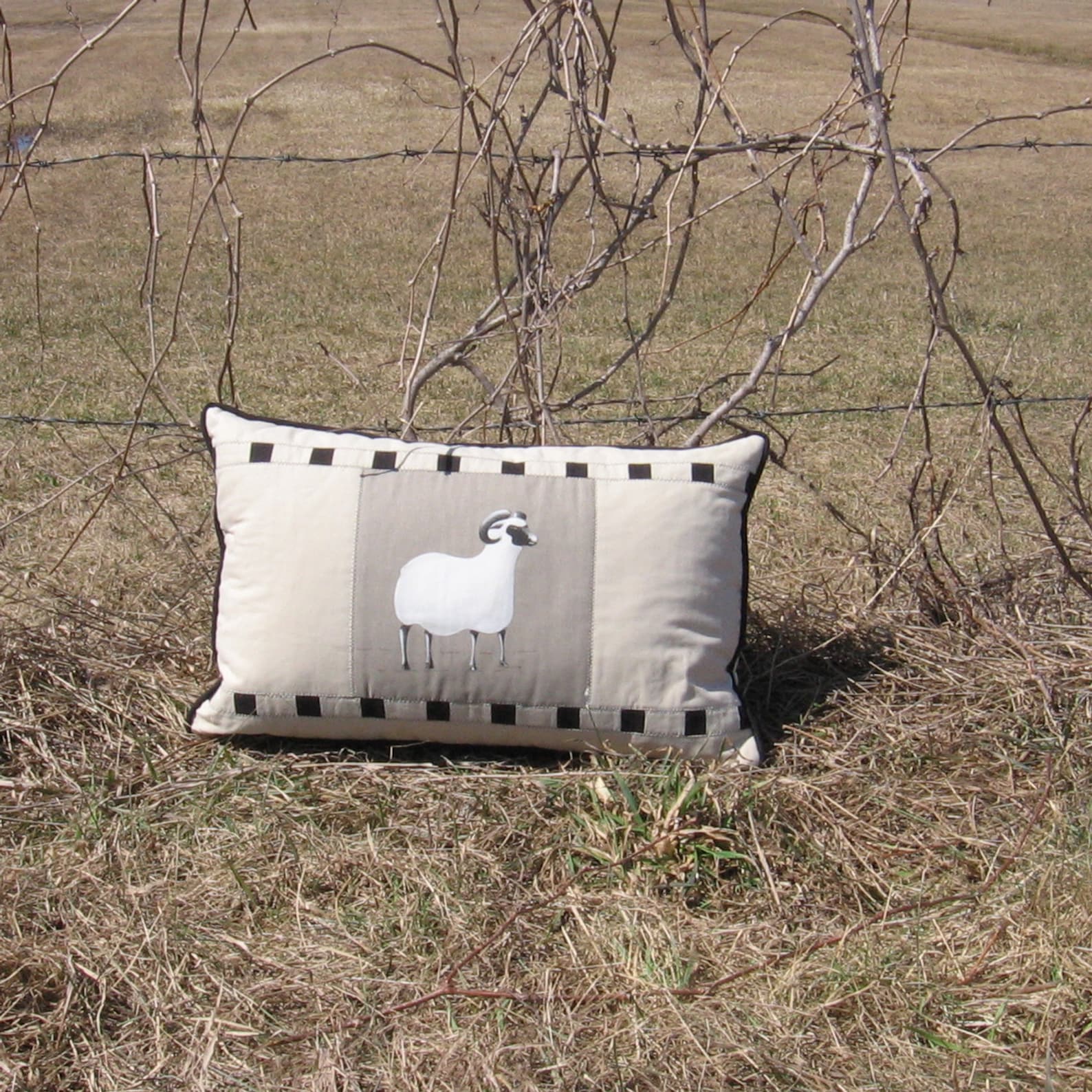 Decorative Accent Pillow Ram Rectangular 26 X 16 White Sheep Collection